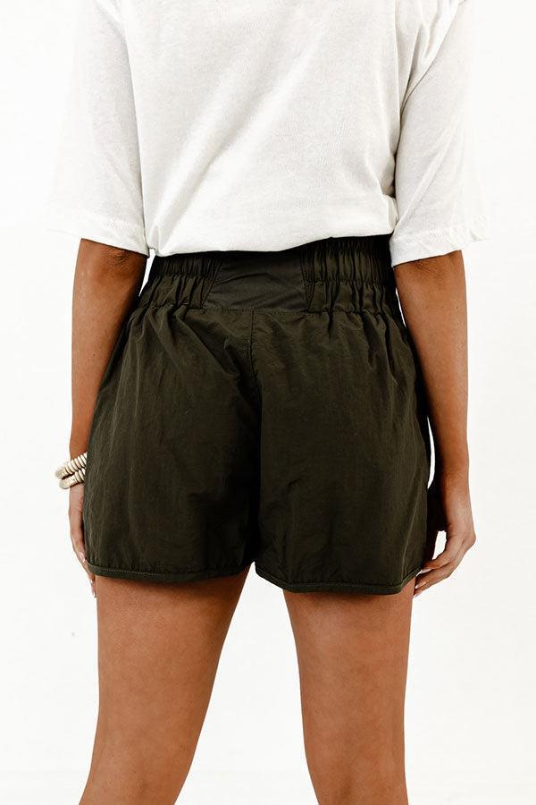 The Rainier High Waist Windbreaker Shorts In Dark Forest Product Image