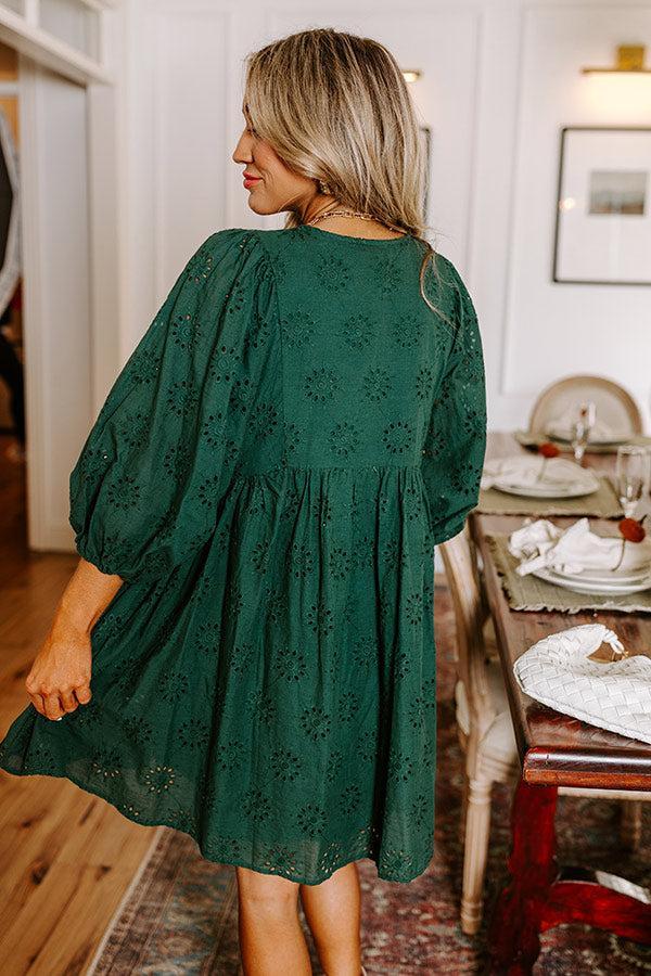 Totally Chic Eyelet Mini Dress in Hunter Green Product Image