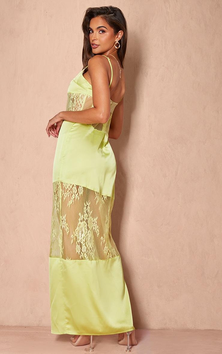 Lime Satin Lace Insert Maxi Dress Product Image