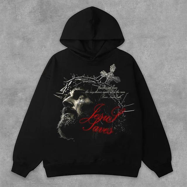 Sopula Retro Jesus Cross Faith Graphic Print Side Pockets Hoodie Product Image