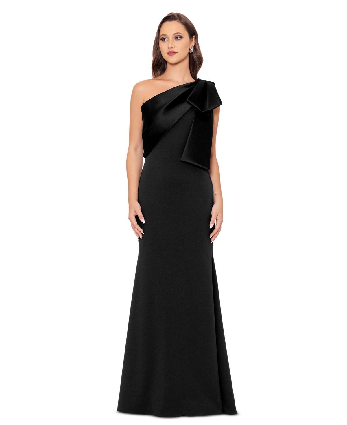 Betsy & Adam Womens Bow-Trimmed One-Shoulder Gown Product Image