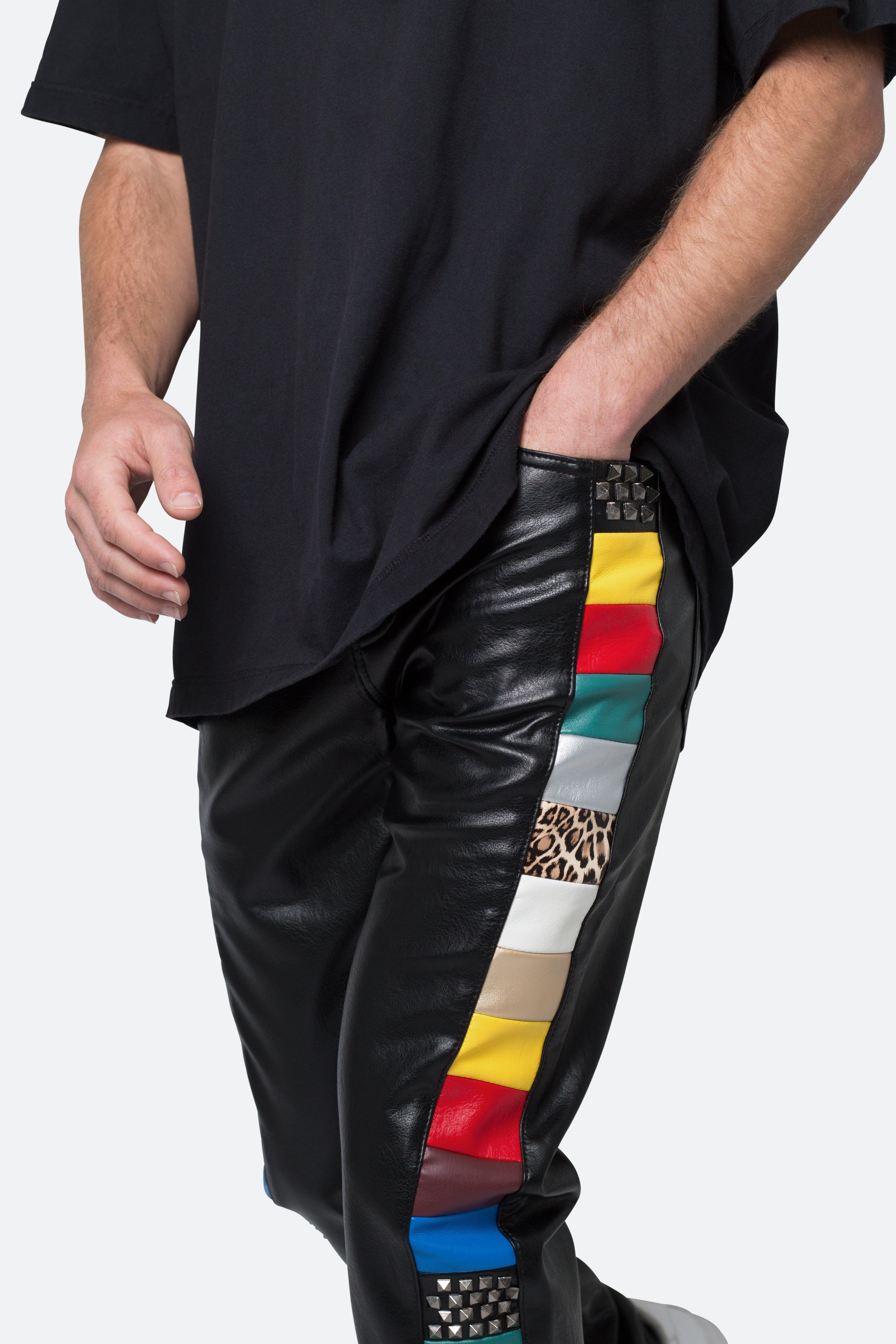 D526 Color Block Leather Pants - Multi Product Image