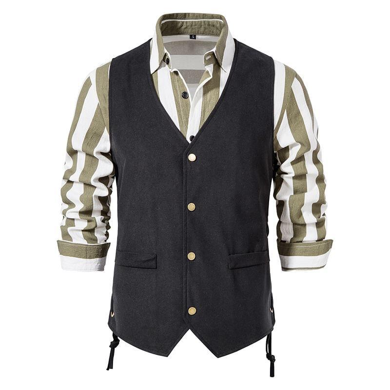 V-Neck Plain Button Vest Product Image