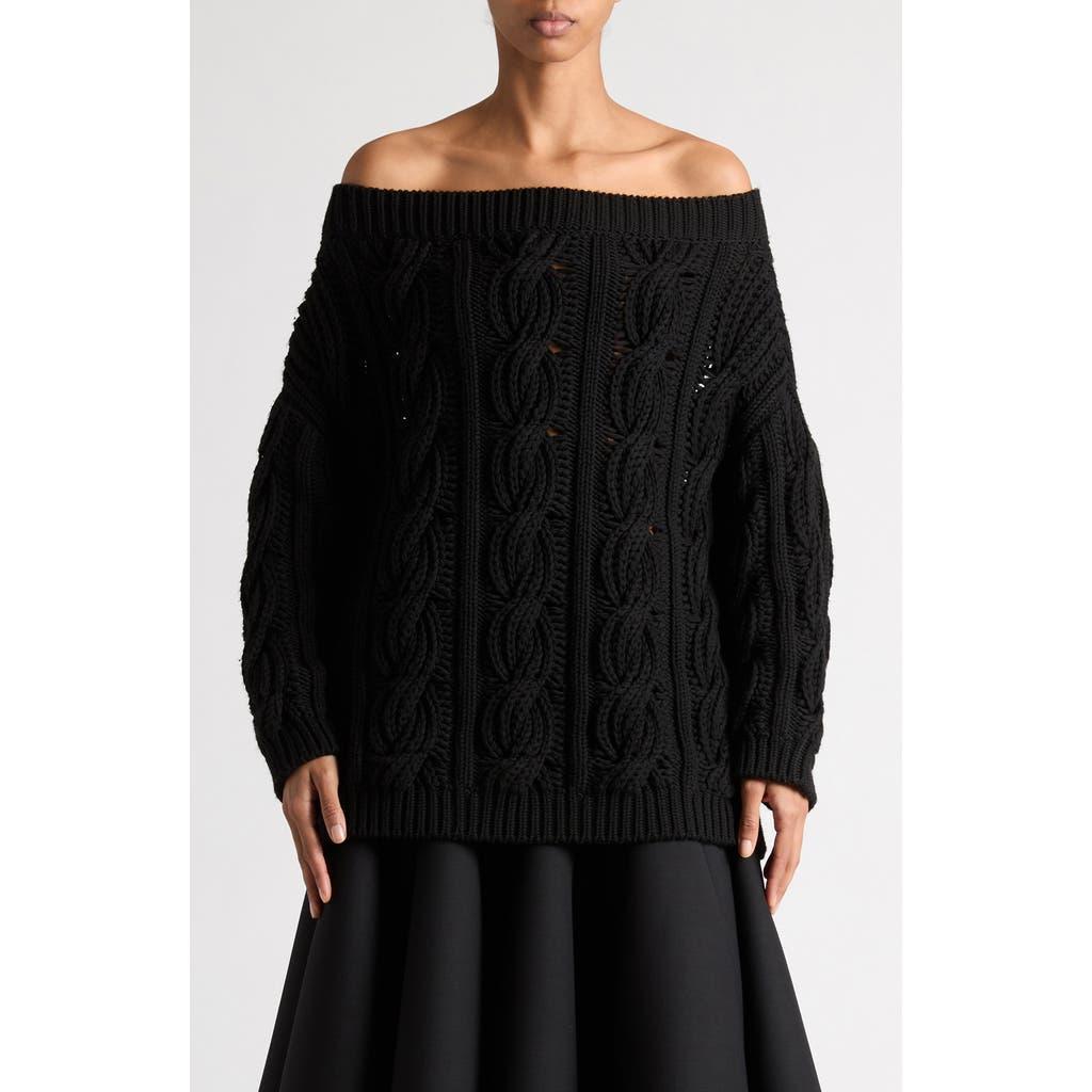 VALENTINO Off-shoulder Cable Wool Sweater In Black Product Image