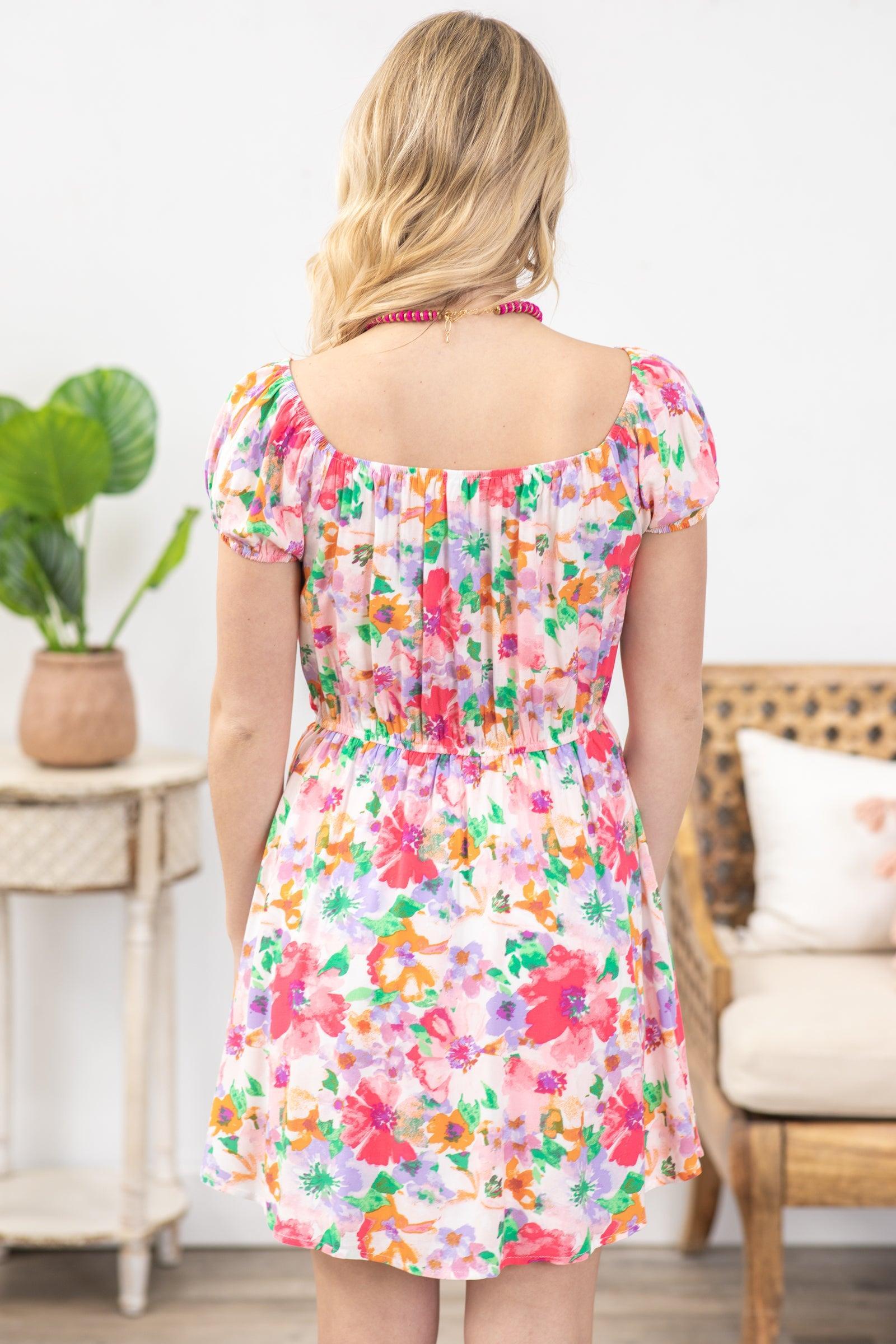 Pink Off The Shoulder Floral Dress Product Image