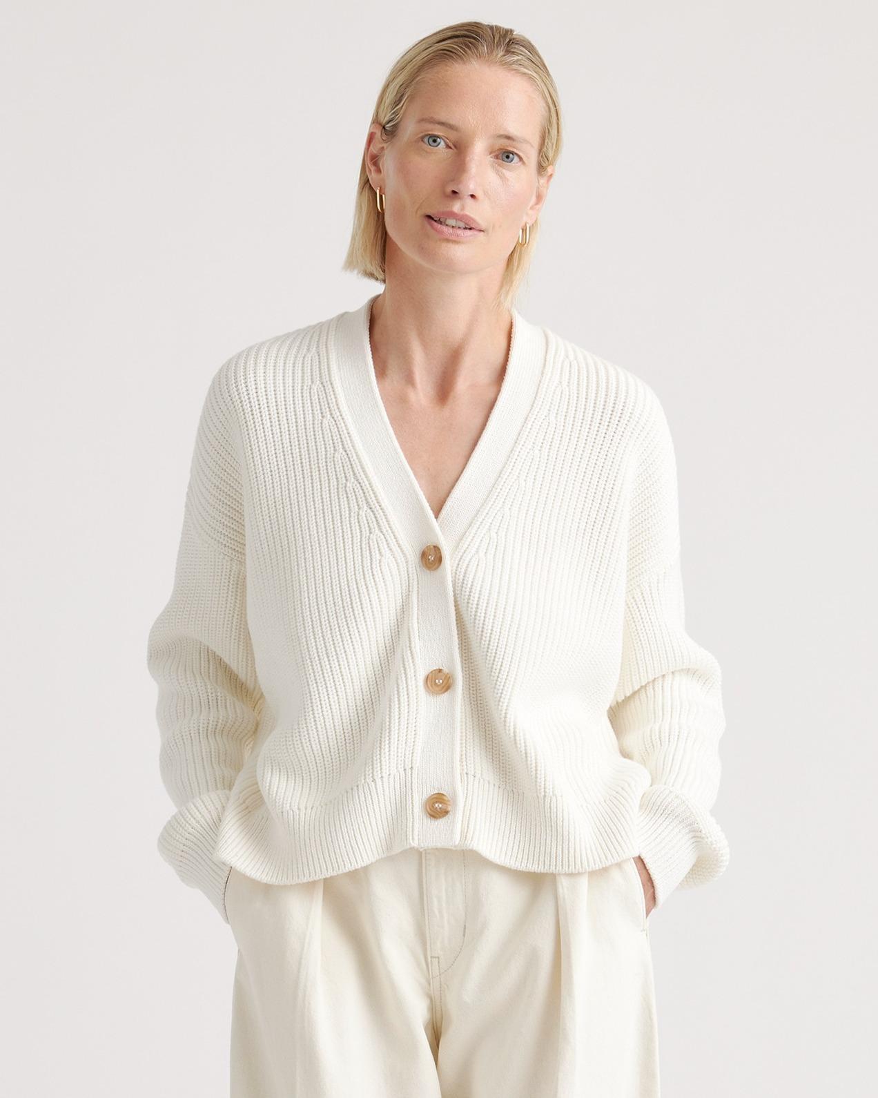 100% Organic Cotton Fisherman Boxy Cropped Cardigan Product Image