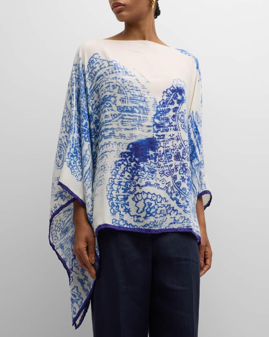 Paisley Cashmere-Blend Printed Poncho Product Image