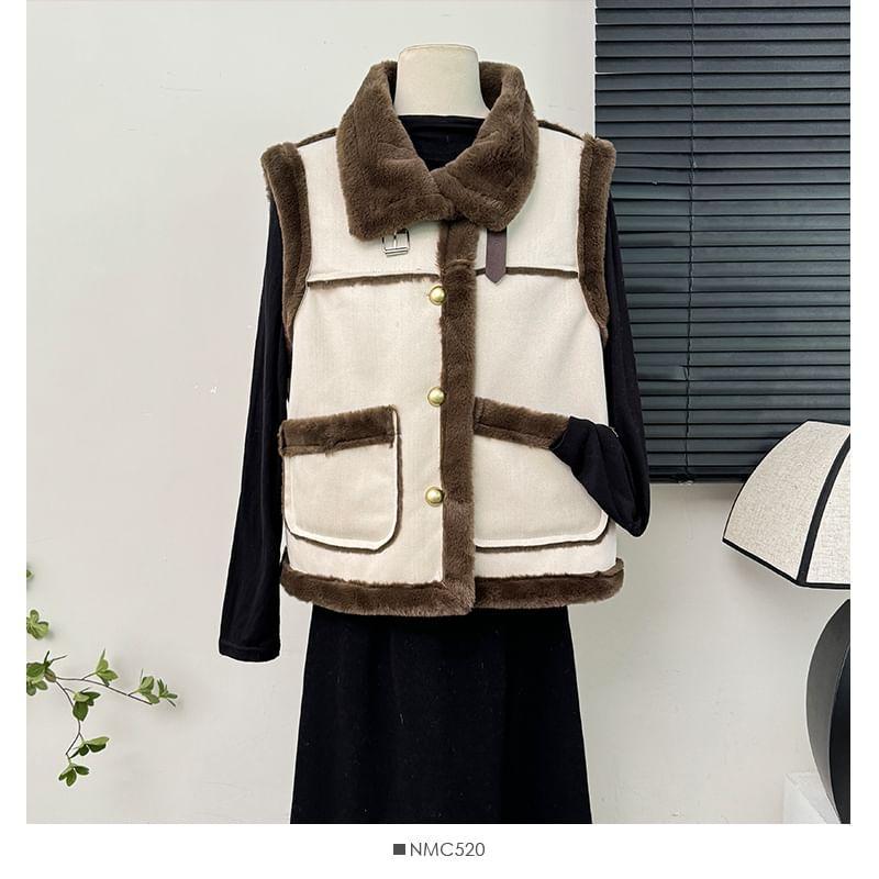 Two-Tone Button-Up Vest Jacket Product Image