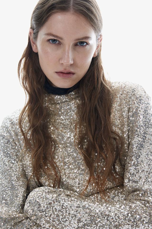 Sequined Mock Turtleneck Top Product Image