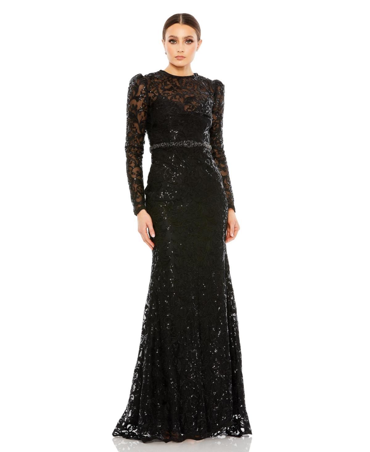 Mac Duggal Sequin Tapestry Long Sleeve Trumpet Gown Product Image