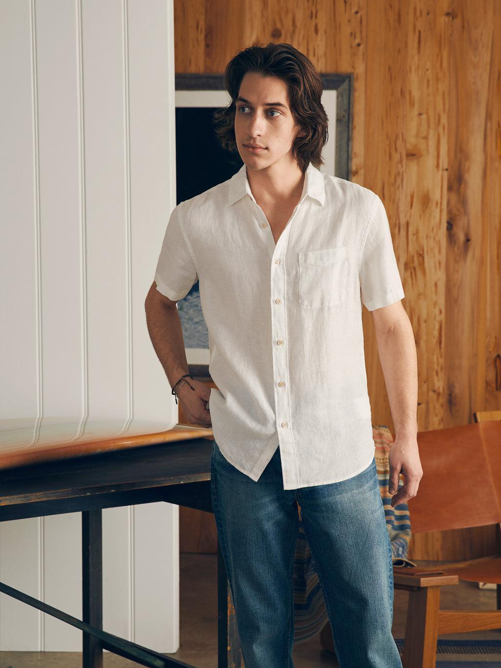 Short-Sleeve Palma Linen Shirt (Tall) - Bright White Basketweave Product Image