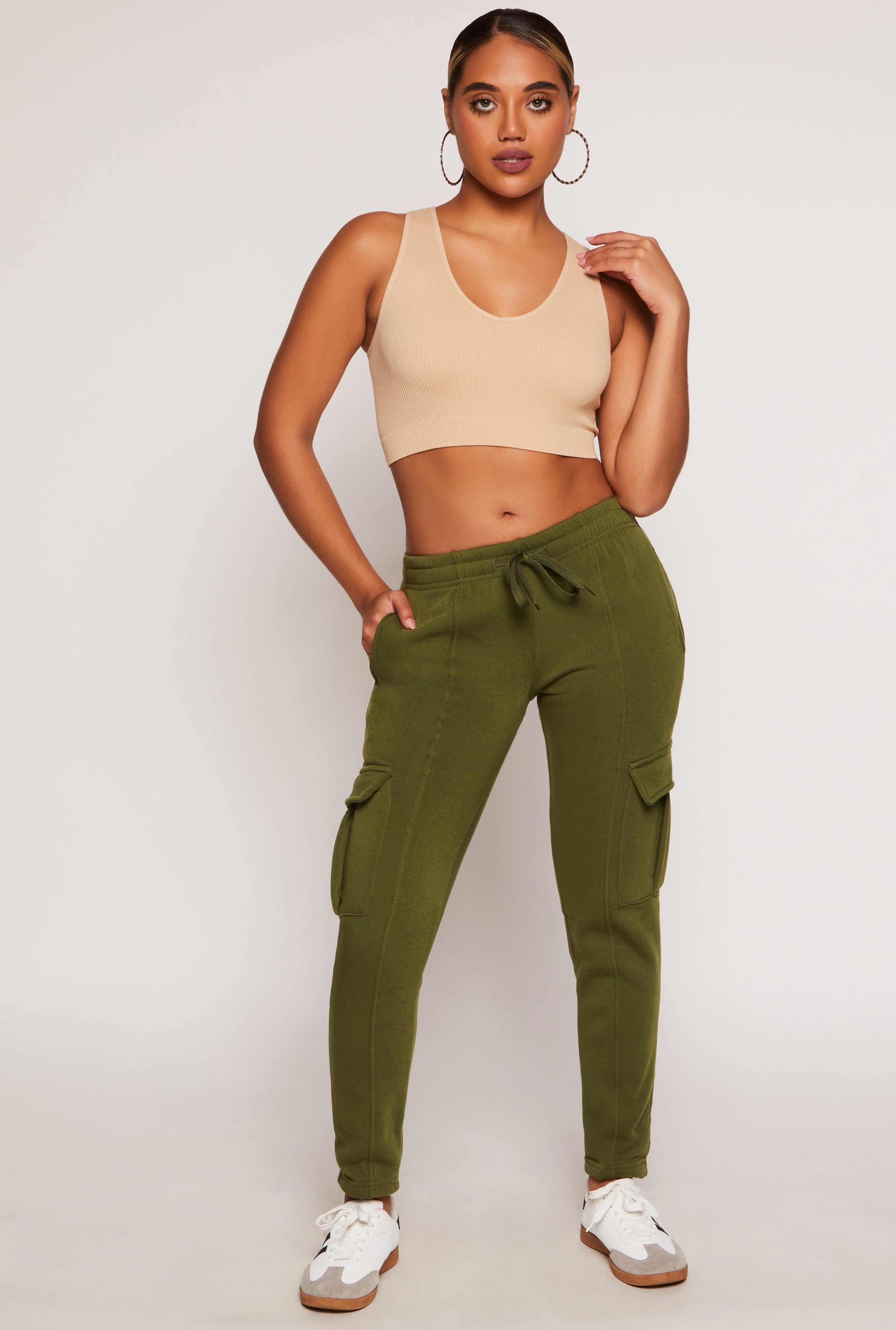 Womens Solid Cargo Pocket Pintuck Joggers Product Image