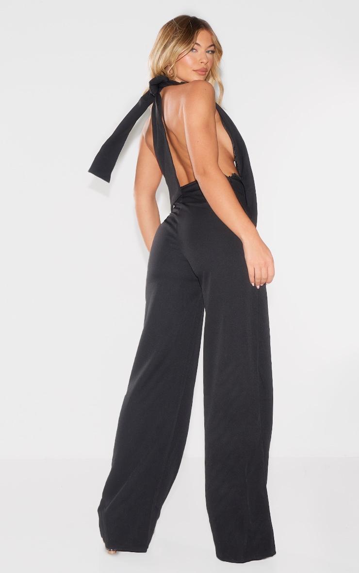 Black Plunge Cowl Neck Drape Jumpsuit Product Image