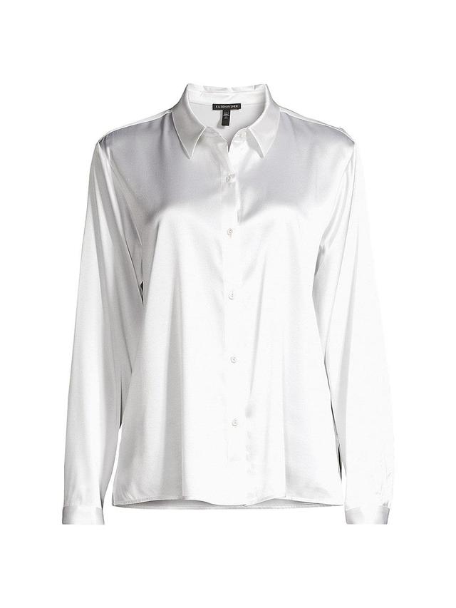 Point-Collar Button-Down Satin Blouse Product Image