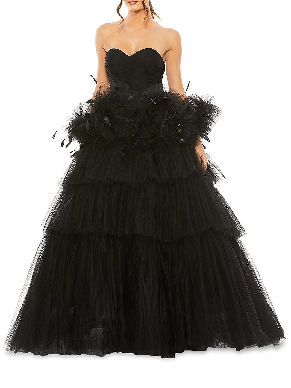 Womens Feather-Waist Tulle Gown Product Image