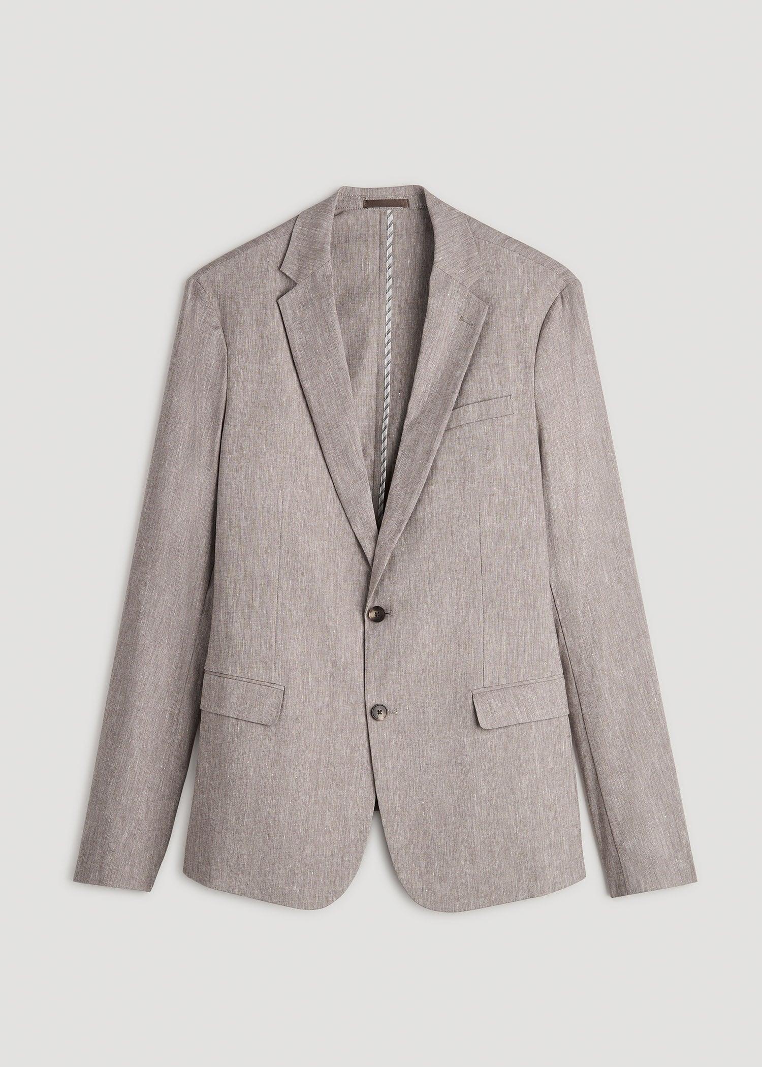 Stretch Linen Blazer for Tall Men in Brown Linen Product Image