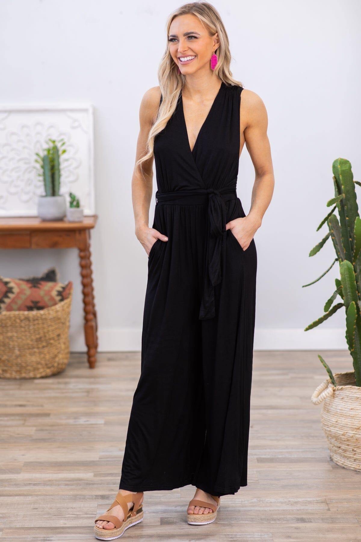 Black Convertible Strap Wide Leg Jumpsuit Product Image