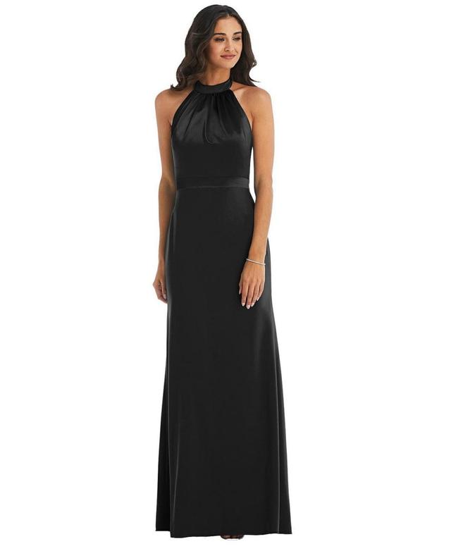 Womens High-Neck Open-Back Maxi Dress with Scarf Tie Product Image