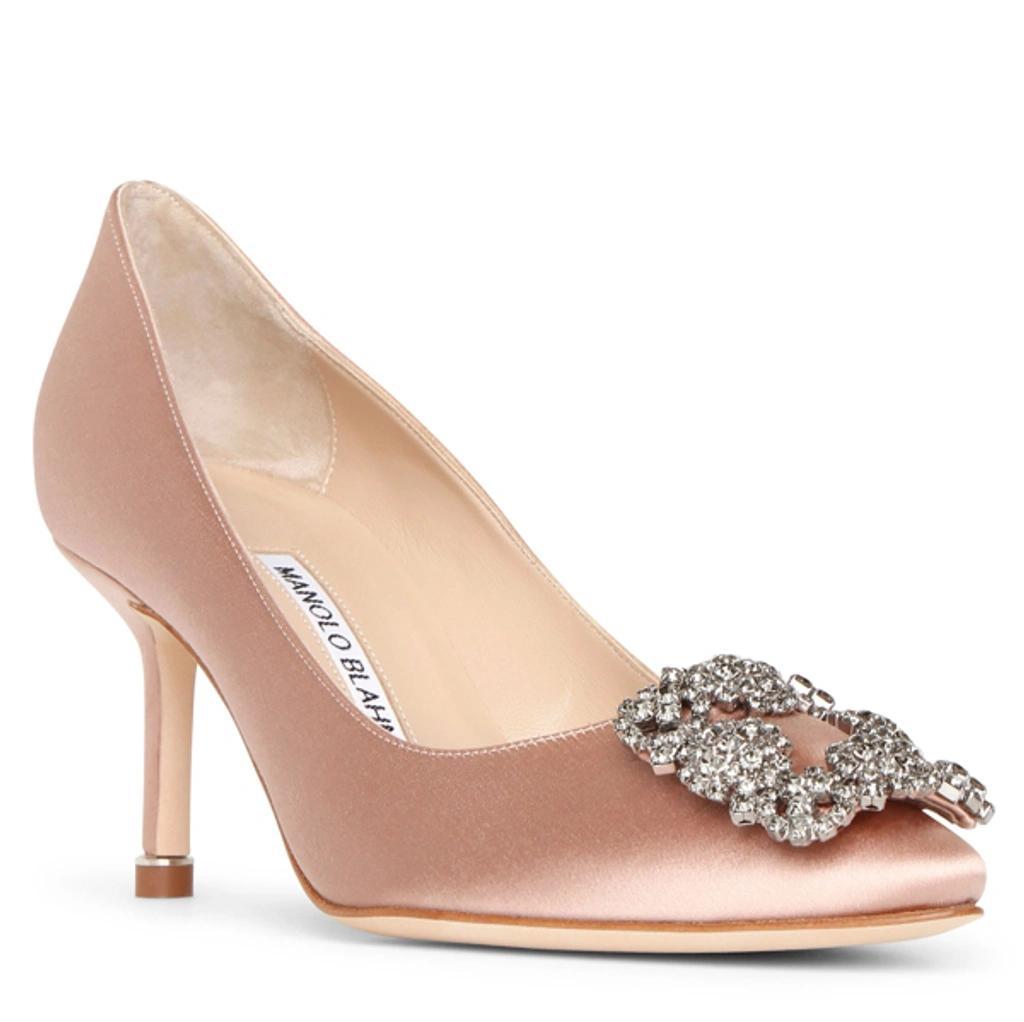 MANOLO BLAHNIK 70mm Hangisi Swarovski Silk Satin Pumps In Nude Product Image