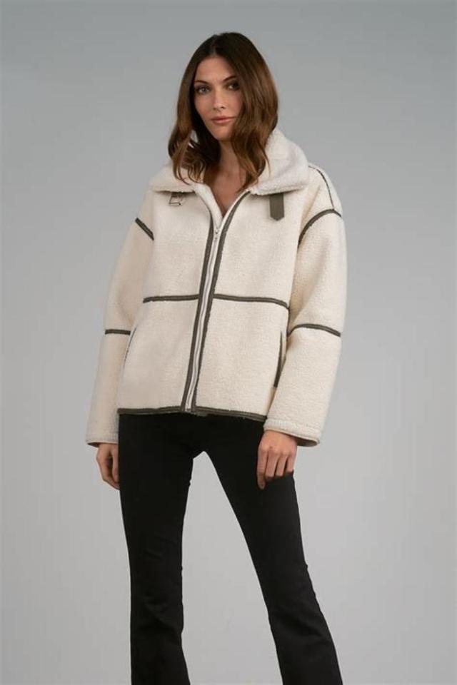 Piped Faux Fur Coat Product Image