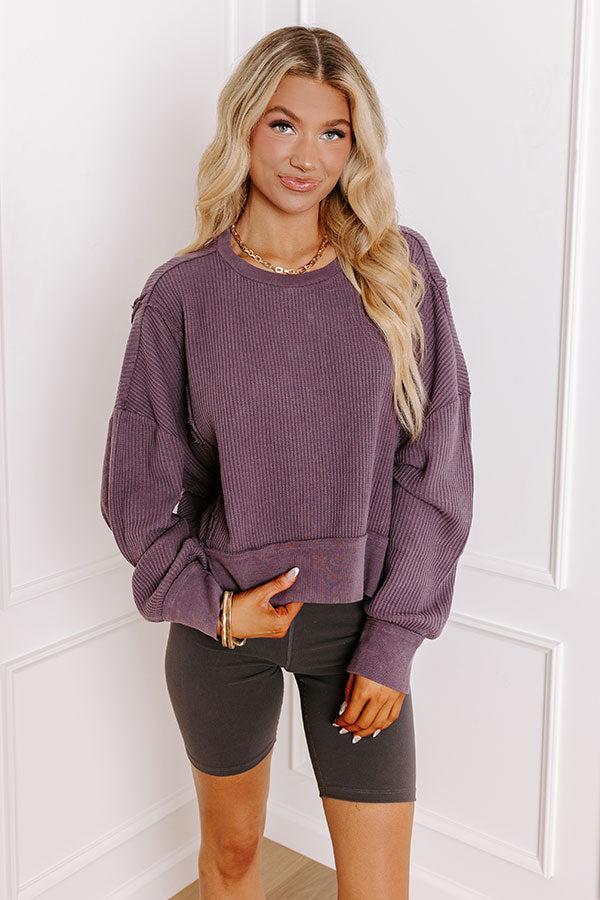 Cedar Creek Waffle Knit Top in Purple Product Image