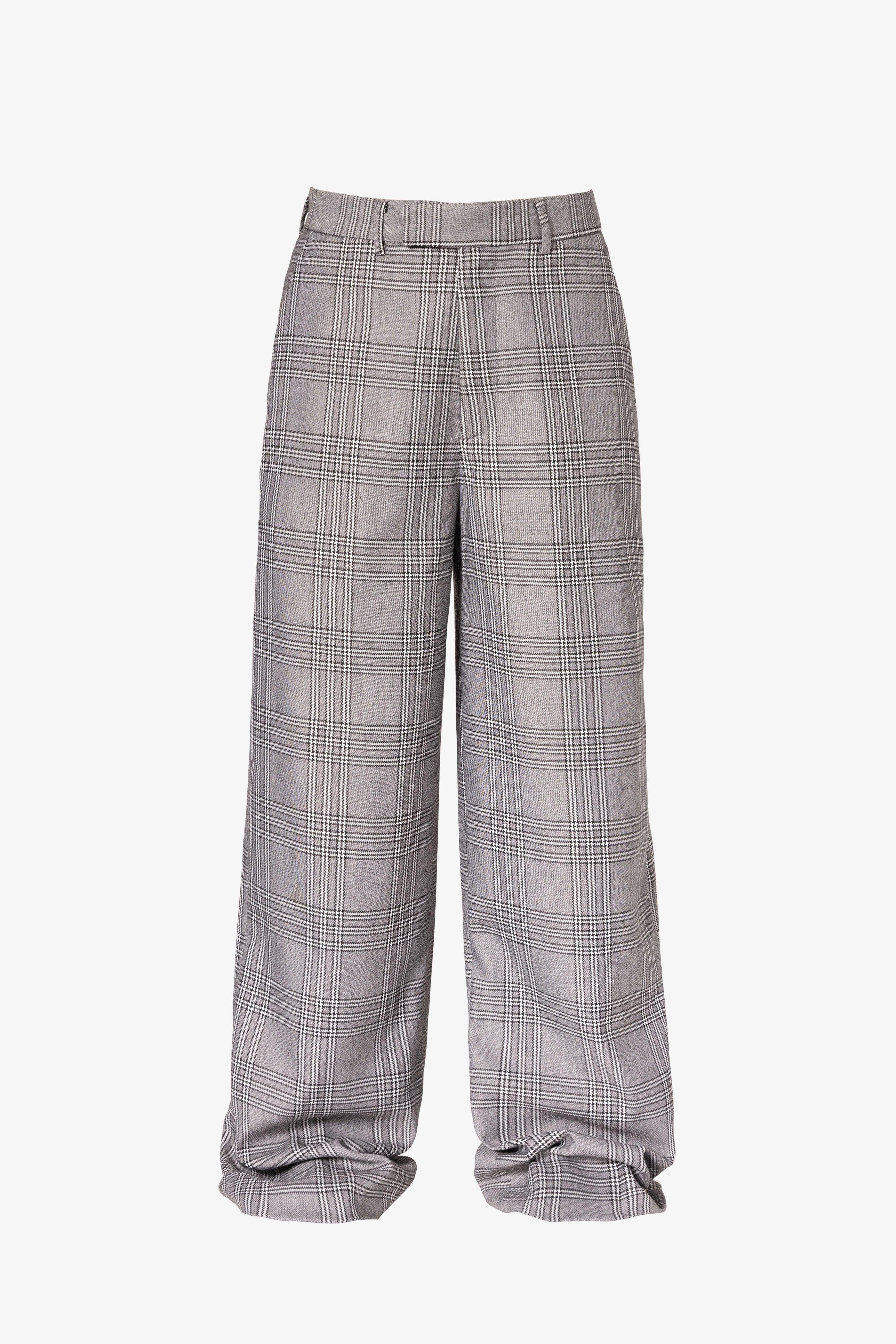 Plaid Baggy Suit Pants - Black/Grey Product Image