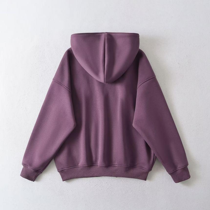 Long-Sleeve Asymmetrical Plain Zip Detail Hoodie Product Image