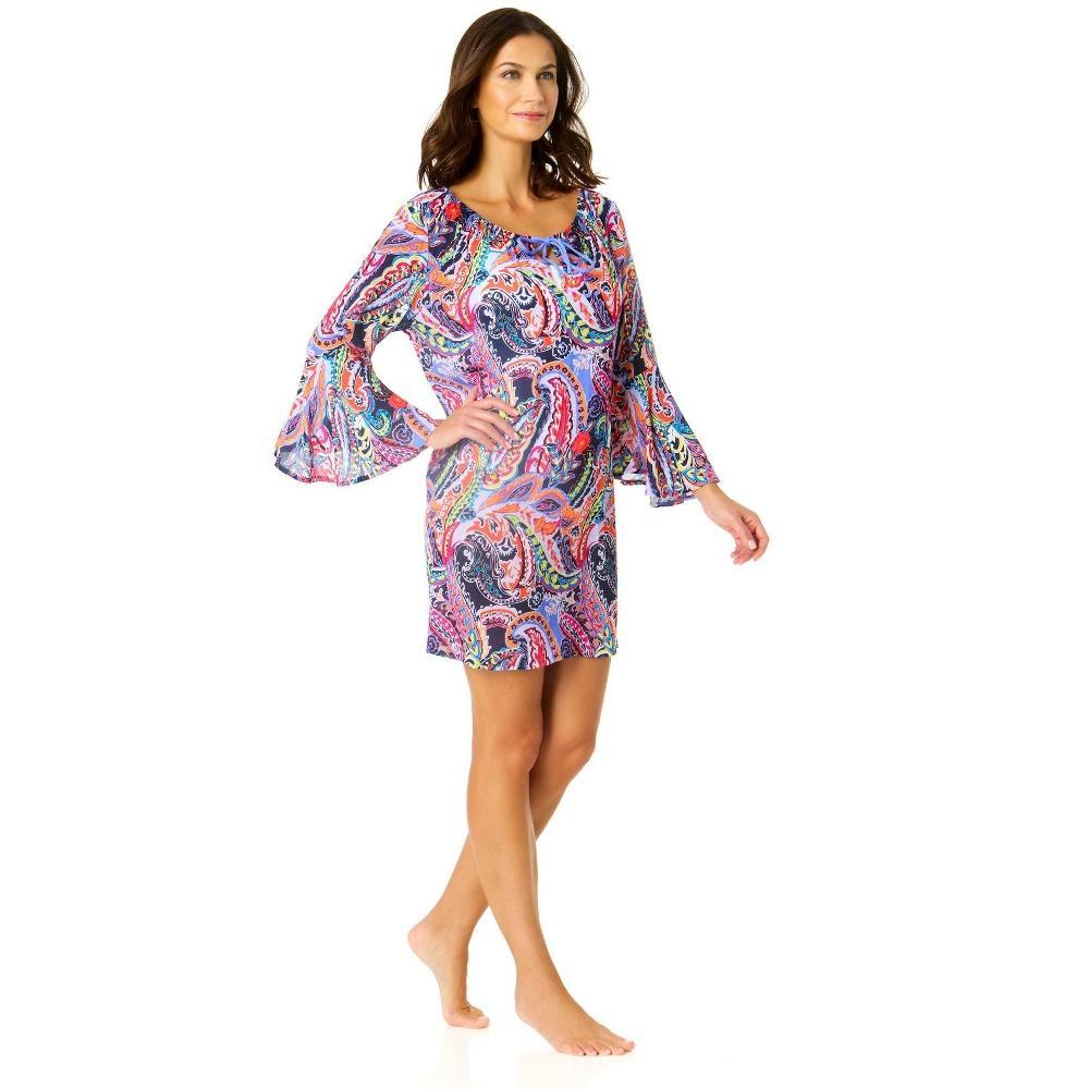 Anne Cole Women's Paisley Parade Bell Sleeve Tunic Swimsuit Cover Up, Multi L/XL Product Image