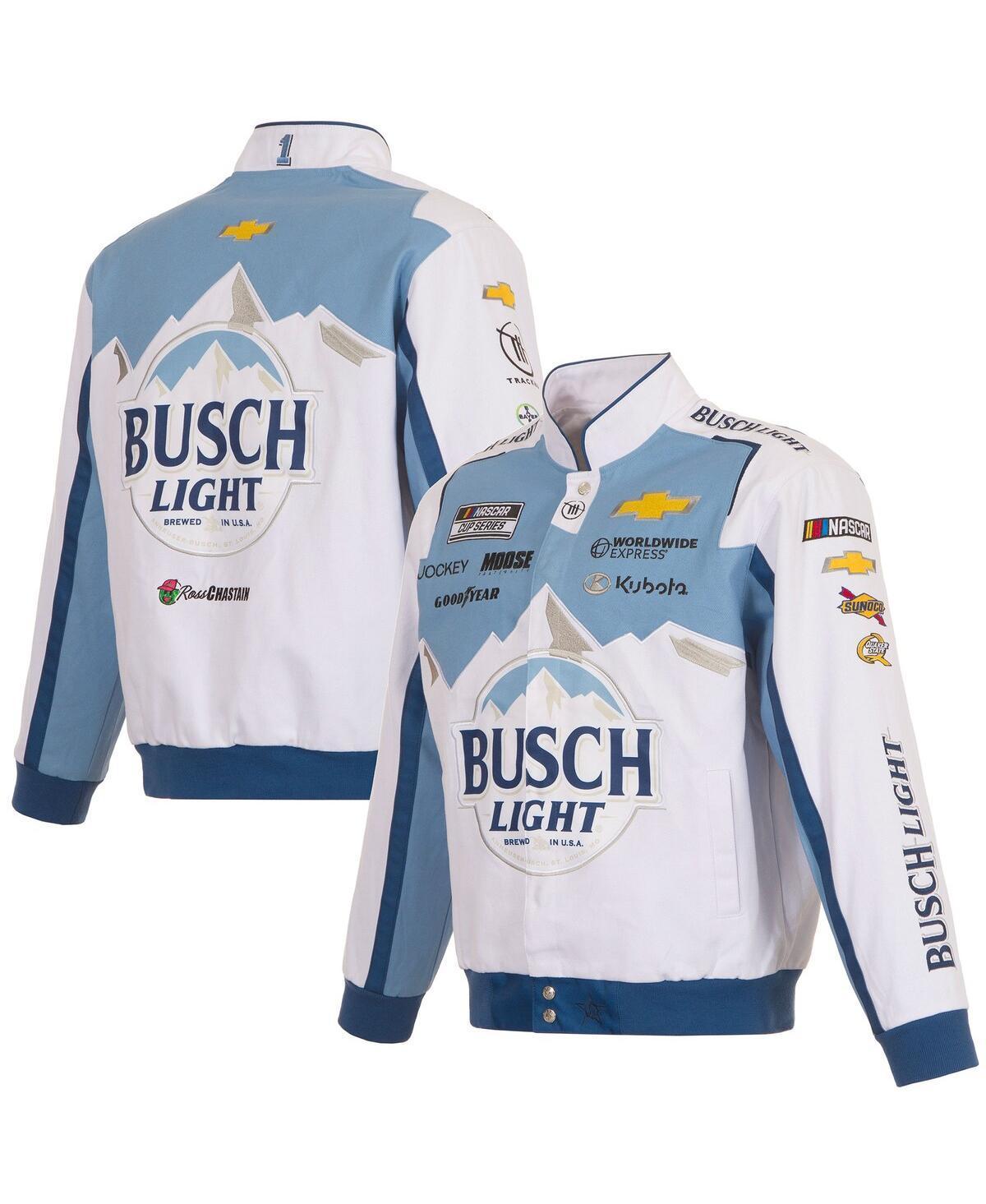 Mens Jh Design White Ross Chastain Busch Light Twill Driver Uniform Full-Snap Jacket Product Image