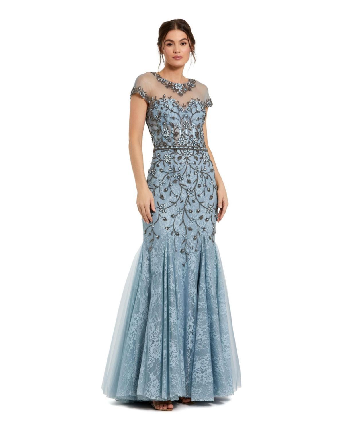 Womens Crystal Lace Illusion Mermaid Gown Product Image