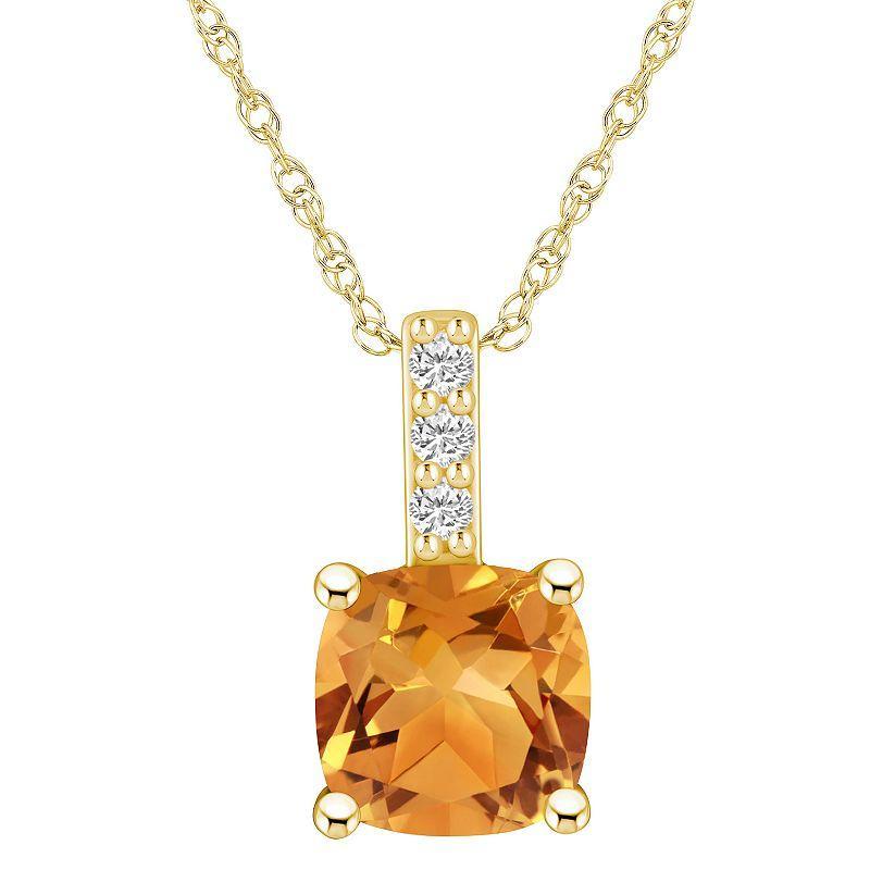 Alyson Layne 14k Gold Cushion Citrine & Diamond Accent Pendant Necklace, Womens Orange Product Image