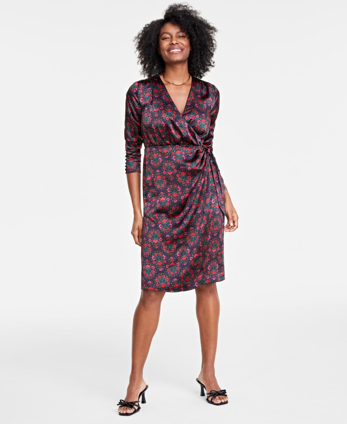 On 34th Womens Satin Wrap Dress, Created for Macys Product Image