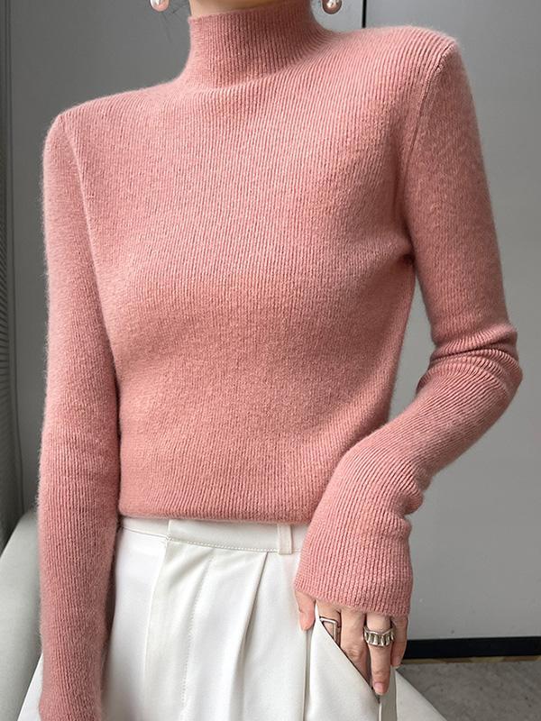 Casual Skinny Long Sleeves Solid Color Half Turtleneck Sweater Tops Product Image