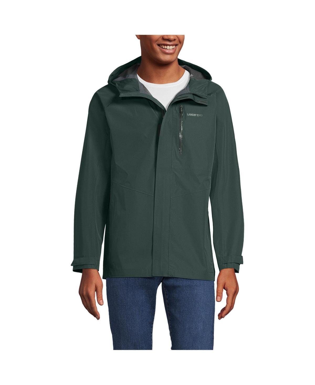 Mens Lands End Waterproof Hooded Packable Rain Jacket Evening Green Product Image