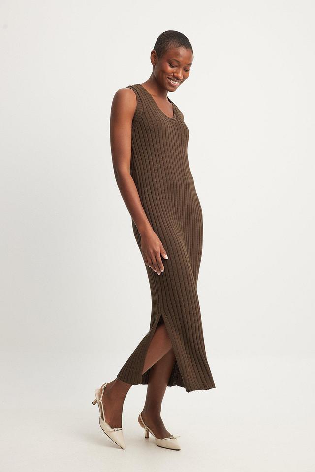 Rib Knitted V-Neck Midi Dress Product Image