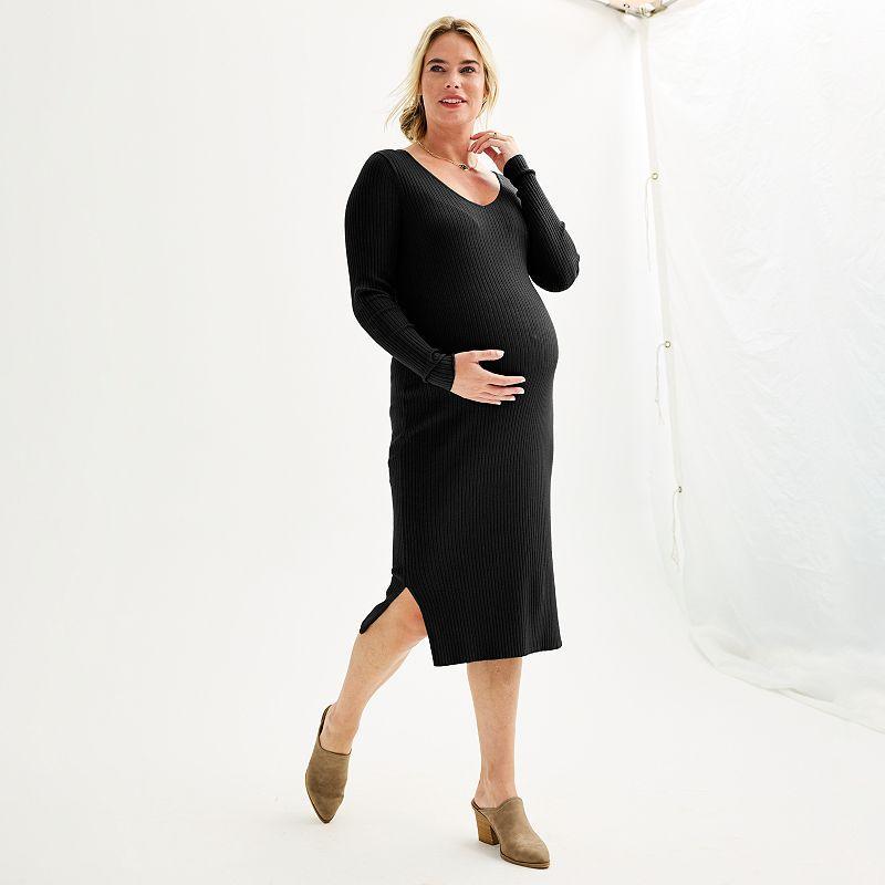 Maternity Sonoma Goods For Life Long Sleeve V-Neck Sweater Dress, Womens Product Image