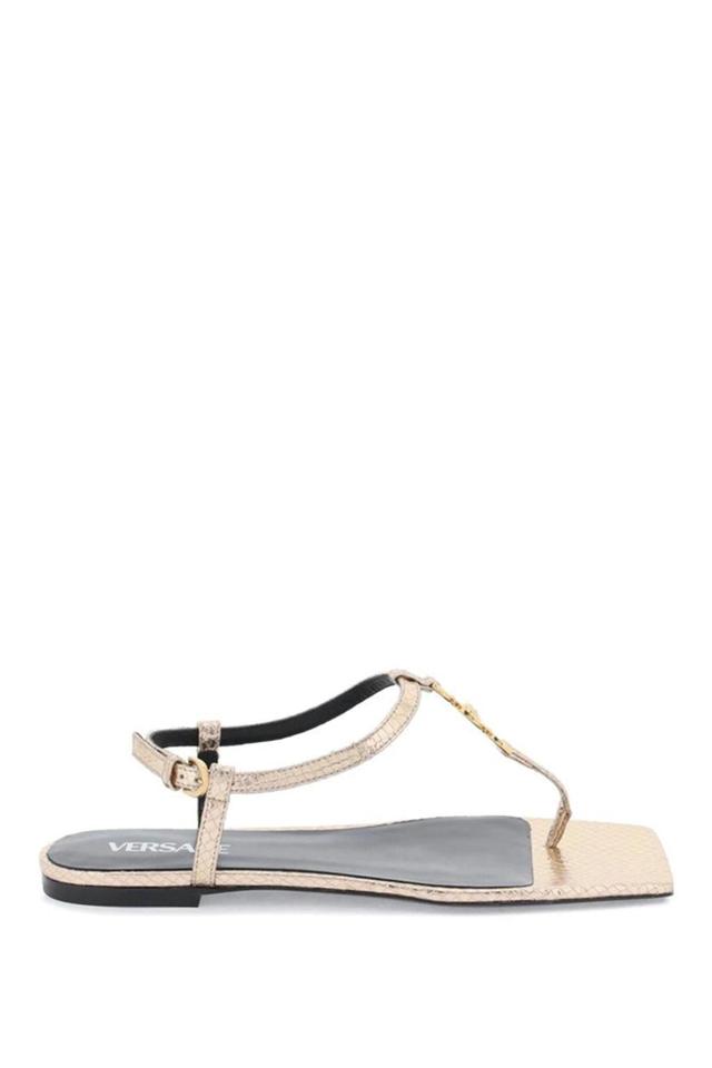 Crystal Medusa '95 Croc-effect Leather Sandals In Gold Product Image