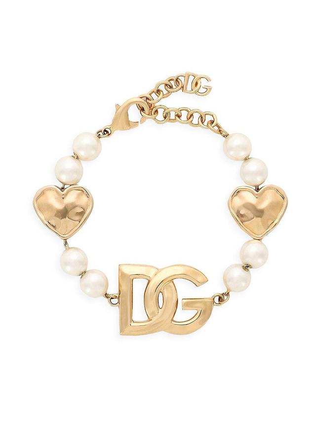 Womens Goldtone & Imitation Pearl Monogram Bracelet Product Image