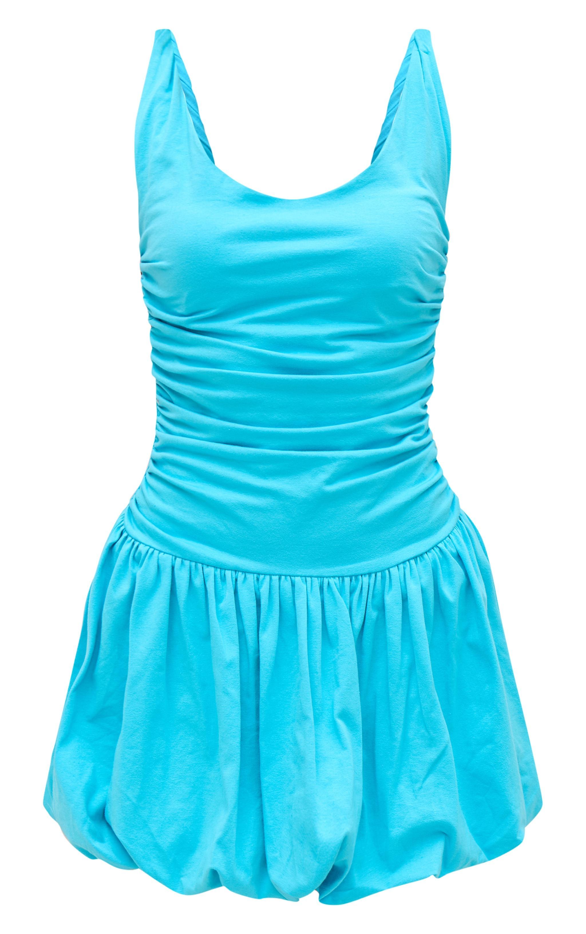 Bright Blue Jersey Twist Strap Puff Ball Dress Product Image