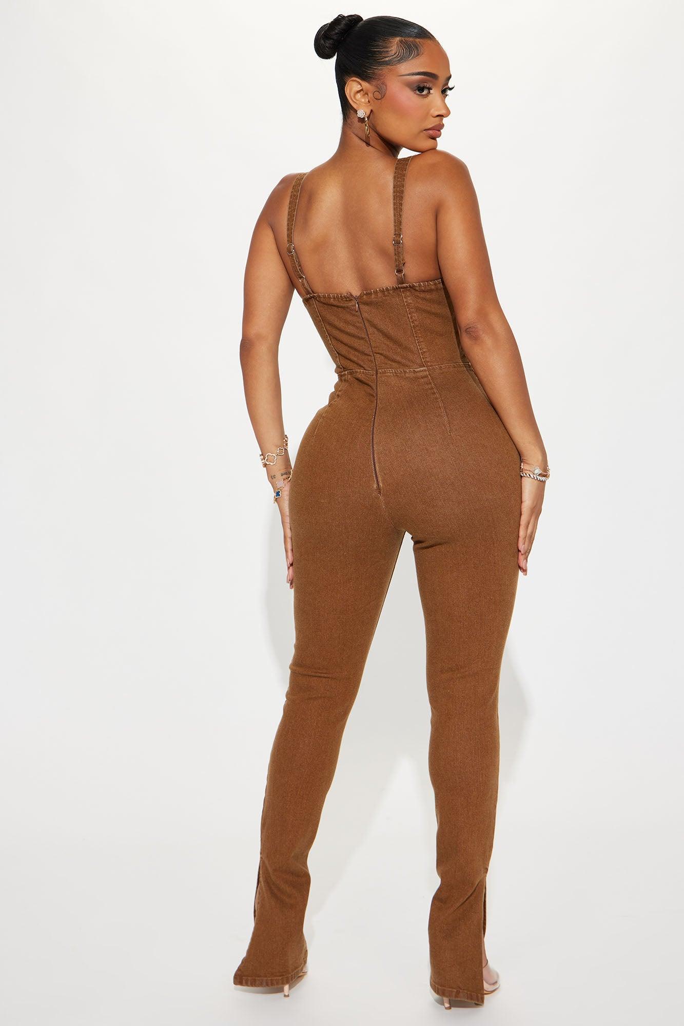 Out West Denim Jumpsuit - Brown Product Image