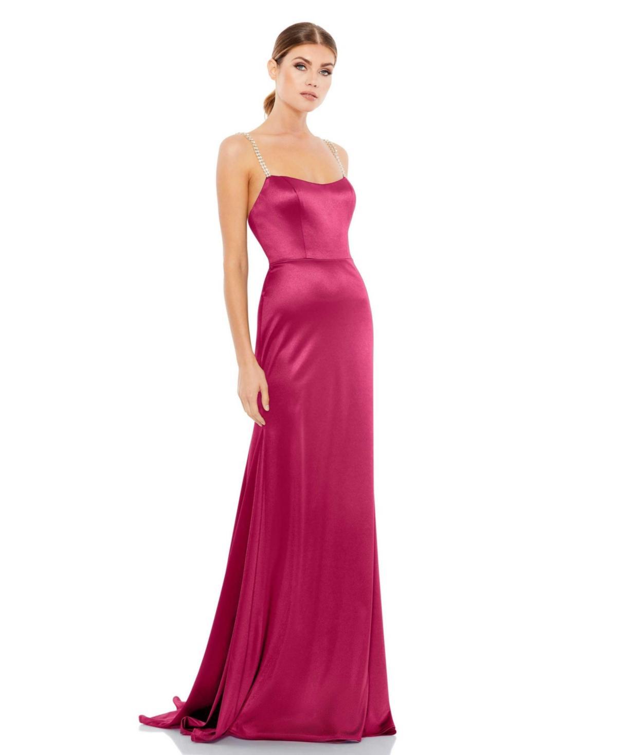 Mac Duggal Womens Charmeuse Rhinestone Strap Trumpet Gown product image