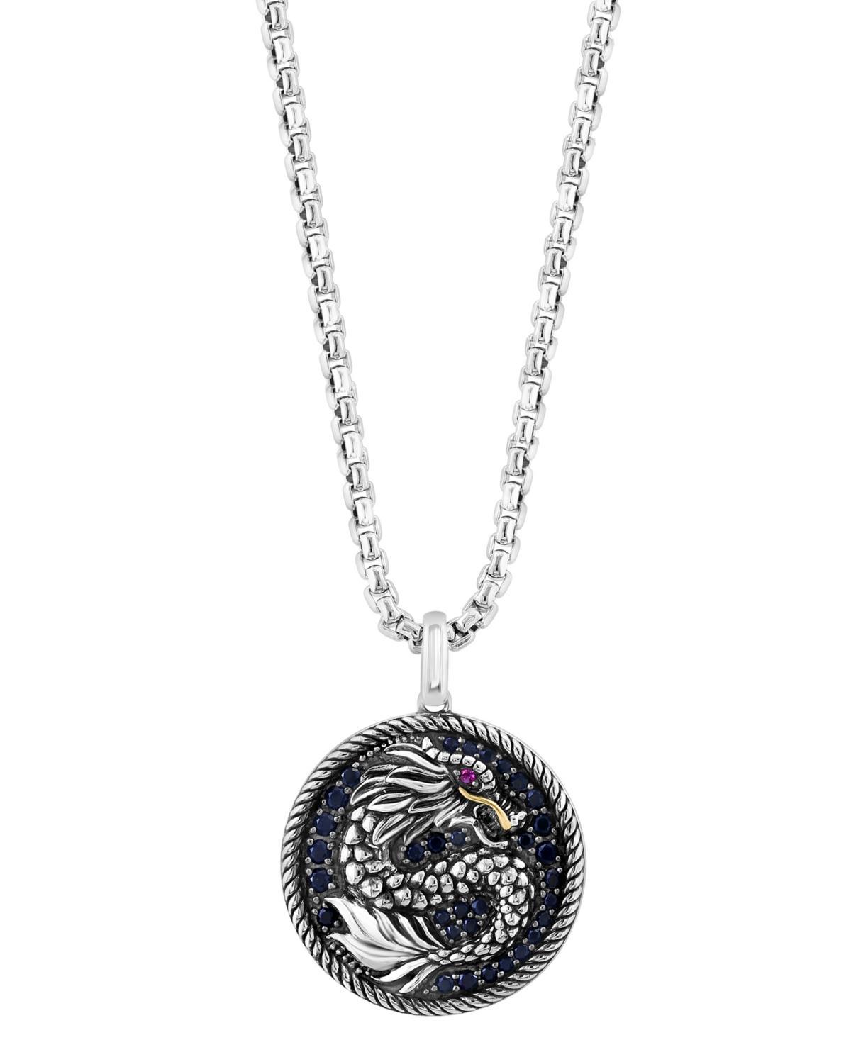 Effy Mens Black Sapphire (7/8 ct. t.w.) & Ruby (1/20 ct. t.w.) Dragon Disc 22 Pendant Necklace in Sterling Silver Product Image