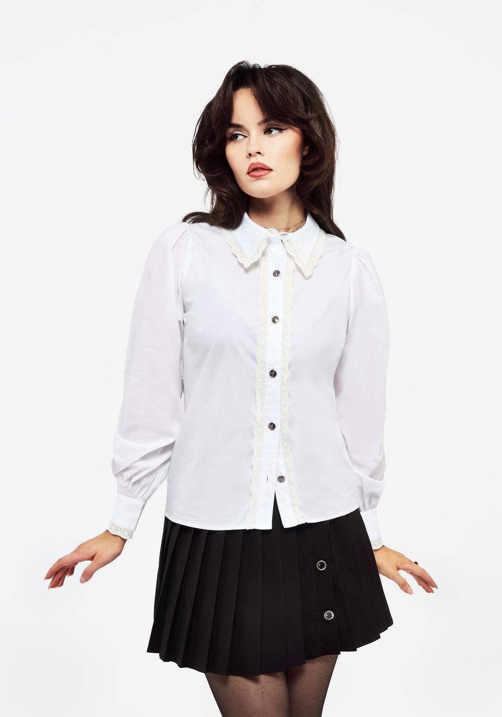 Grace Lace Trim Button Up Shirt Product Image