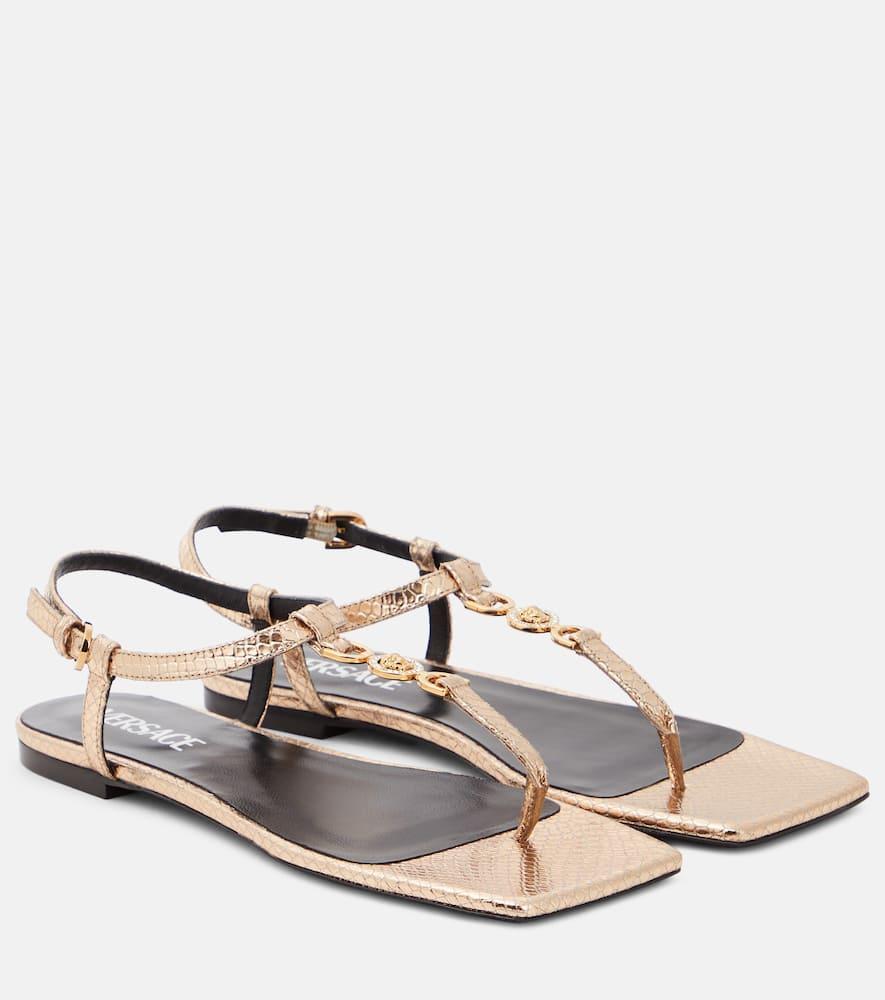 Crystal Medusa '95 Croc-effect Leather Sandals In Gold Product Image