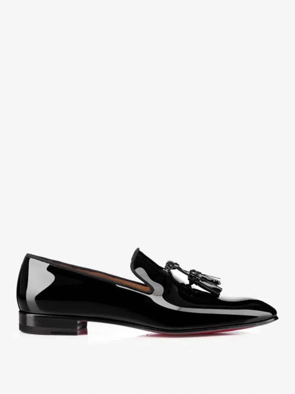 CHRISTIAN LOUBOUTIN Mens Black Dandelion Tassel Patent-leather Loafers In Grosgrain Ribbon Trim Product Image