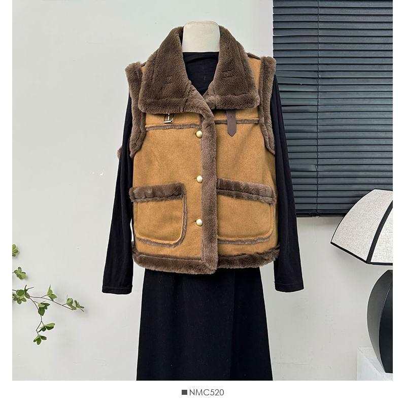 Two-Tone Button-Up Vest Jacket Product Image