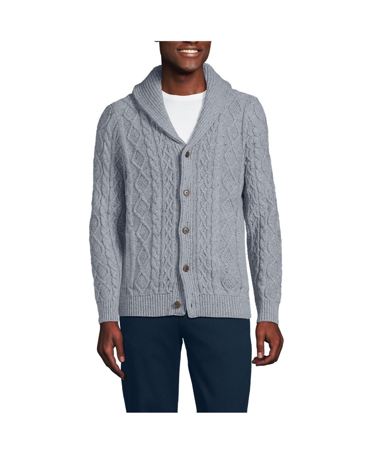 Mens Lands End Cotton Blend Cable Shawl Cardigan Sweater Product Image