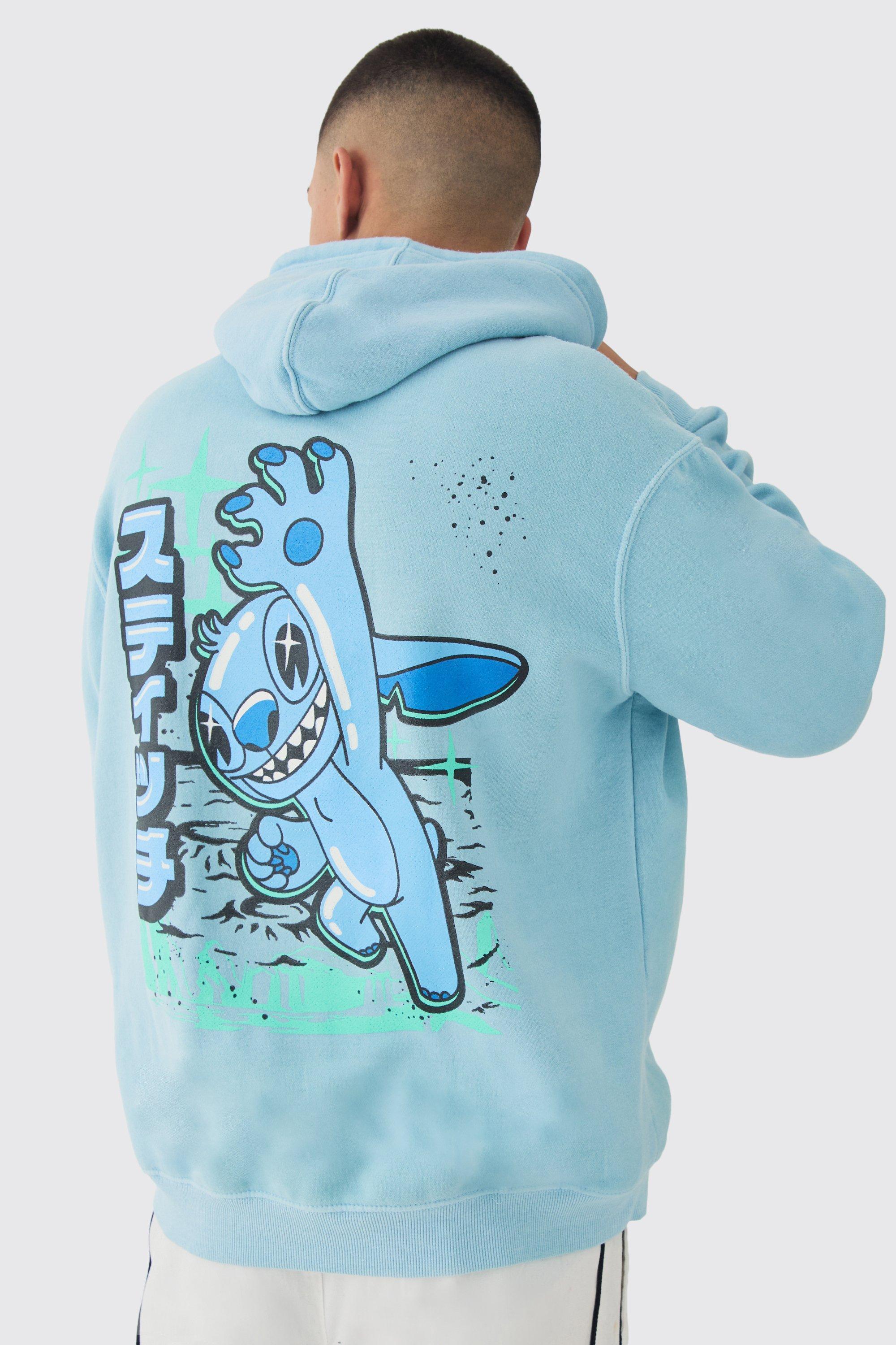 Oversized Disney Lilo and Stitch Wash License Hoodie | boohooMAN USA Product Image