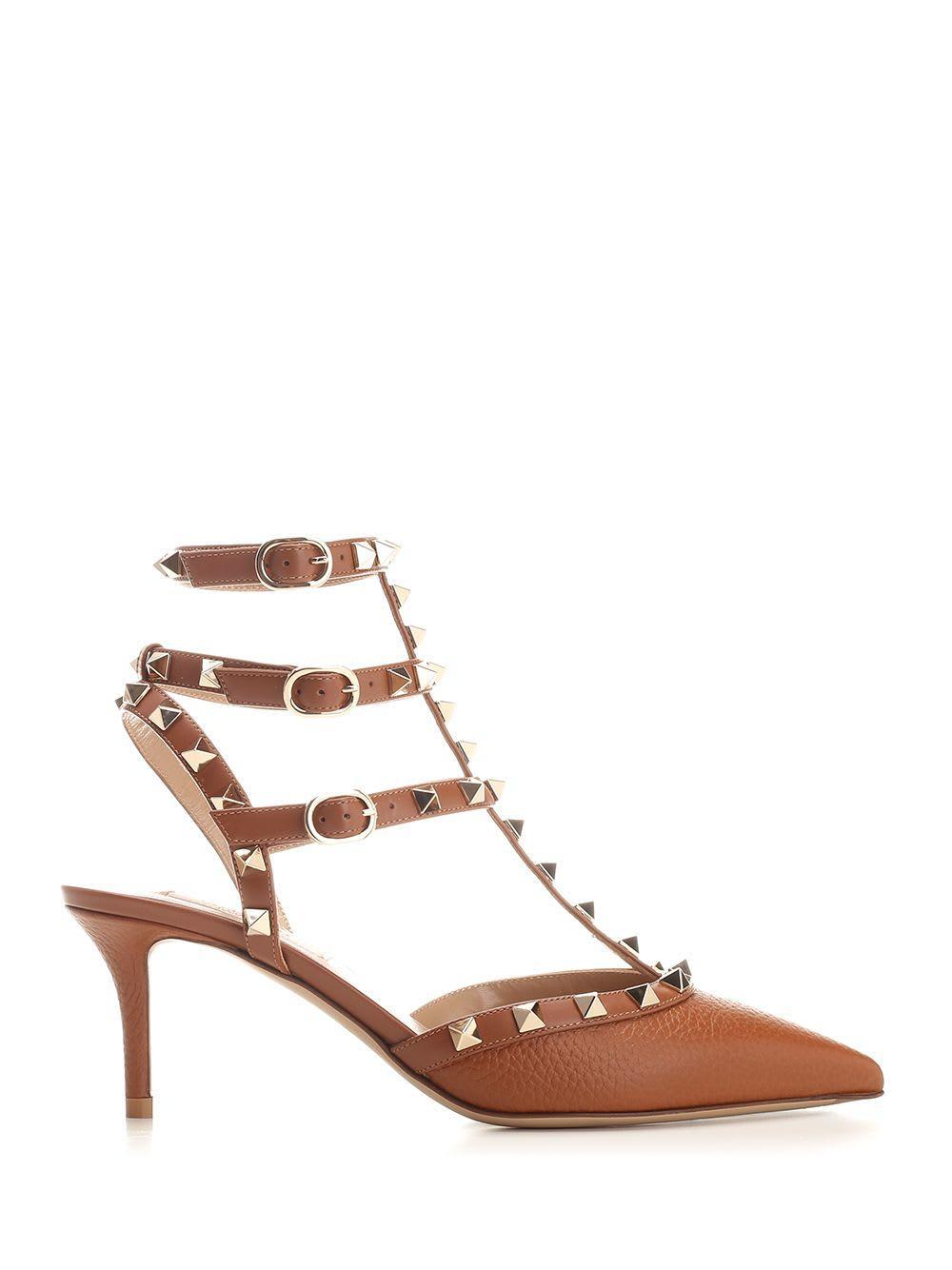 VALENTINO GARAVANI Rockstud 65 Leather Pumps In Brown Product Image