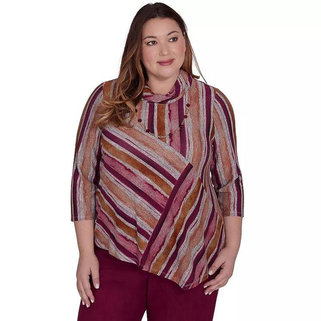 Plus Size Alfred Dunner Spliced Stripe Top with Detachable Necklace, Womens Product Image